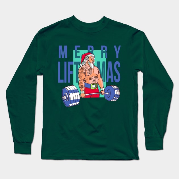 Merry Lift Mas Funny Christmas Tattooed Santa Long Sleeve T-Shirt by UNDERGROUNDROOTS